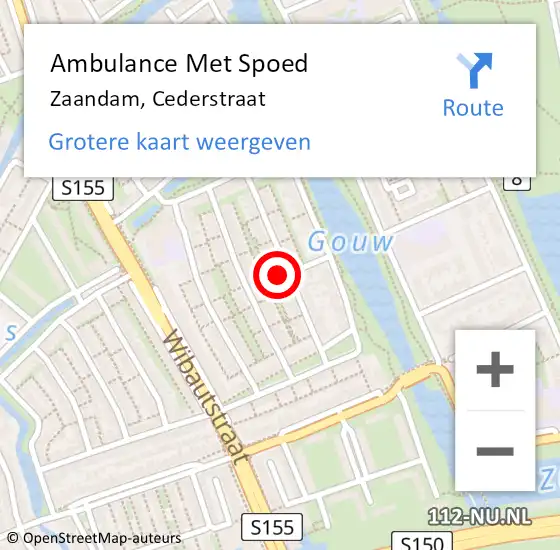 Locatie op kaart van de 112 melding: Ambulance Met Spoed Naar Zaandam, Cederstraat op 5 december 2024 17:22