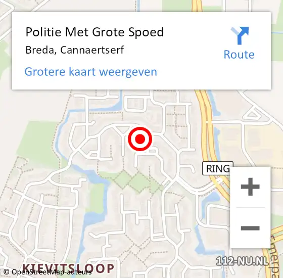 Locatie op kaart van de 112 melding: Politie Met Grote Spoed Naar Breda, Cannaertserf op 5 december 2024 17:52