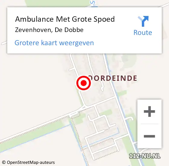 Locatie op kaart van de 112 melding: Ambulance Met Grote Spoed Naar Zevenhoven, De Dobbe op 5 december 2024 19:05