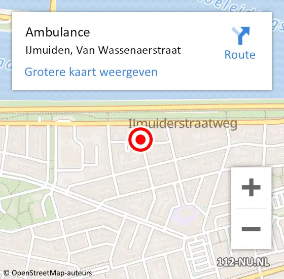 Locatie op kaart van de 112 melding: Ambulance IJmuiden, Van Wassenaerstraat op 5 december 2024 19:44