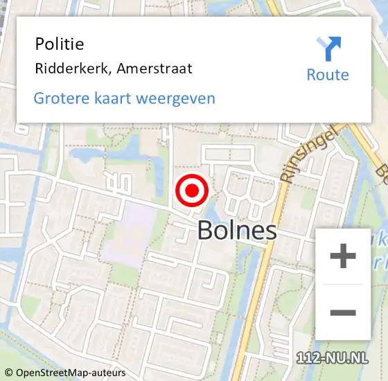 Locatie op kaart van de 112 melding: Politie Ridderkerk, Amerstraat op 5 december 2024 19:50