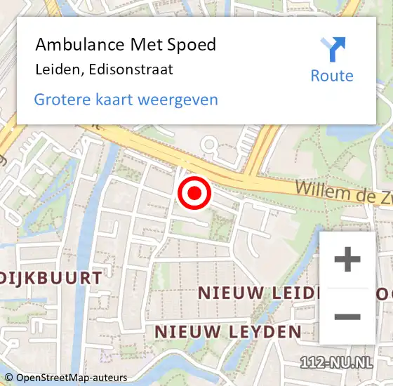 Locatie op kaart van de 112 melding: Ambulance Met Spoed Naar Zoetermeer, Edisonstraat op 5 december 2024 20:18