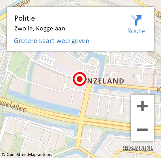 Locatie op kaart van de 112 melding: Politie Zwolle, Koggelaan op 5 december 2024 21:36