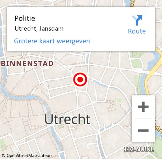 Locatie op kaart van de 112 melding: Politie Utrecht, Jansdam op 5 december 2024 21:56