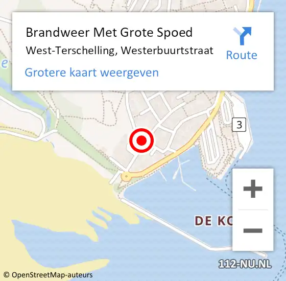 Locatie op kaart van de 112 melding: Brandweer Met Grote Spoed Naar West-Terschelling, Westerbuurtstraat op 5 december 2024 21:57