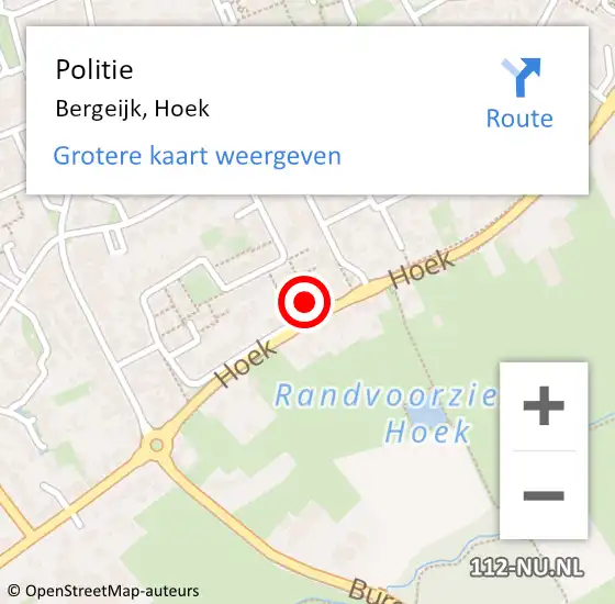 Locatie op kaart van de 112 melding: Politie Bergeijk, Hoek op 5 december 2024 22:04