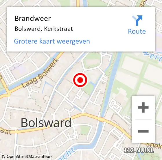 Locatie op kaart van de 112 melding: Brandweer Bolsward, Kerkstraat op 5 december 2024 22:24