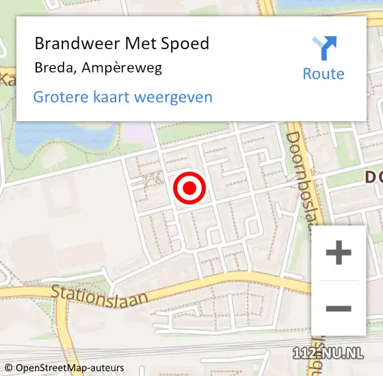 Locatie op kaart van de 112 melding: Brandweer Met Spoed Naar Breda, Ampèreweg op 5 december 2024 23:59