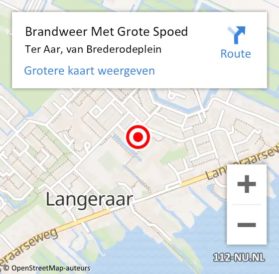 Locatie op kaart van de 112 melding: Brandweer Met Grote Spoed Naar Ter Aar, van Brederodeplein op 6 december 2024 00:00