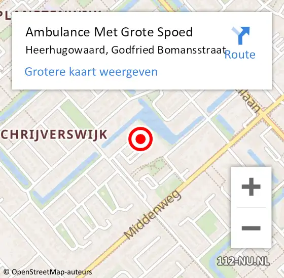 Locatie op kaart van de 112 melding: Ambulance Met Grote Spoed Naar Heerhugowaard, Godfried Bomansstraat op 6 december 2024 02:19