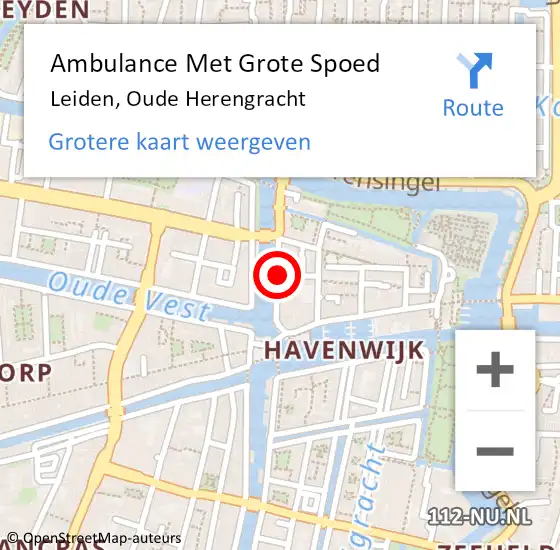 Locatie op kaart van de 112 melding: Ambulance Met Grote Spoed Naar Leiden, Oude Herengracht op 6 december 2024 03:53