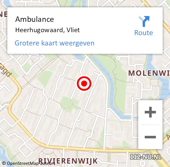 Locatie op kaart van de 112 melding: Ambulance Heerhugowaard, Vliet op 6 december 2024 04:50