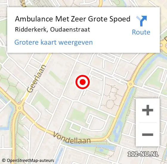 Locatie op kaart van de 112 melding: Ambulance Met Zeer Grote Spoed Naar Ridderkerk, Oudaenstraat op 6 december 2024 05:49