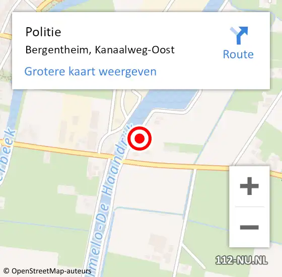 Locatie op kaart van de 112 melding: Politie Bergentheim, Kanaalweg-Oost op 6 december 2024 07:35