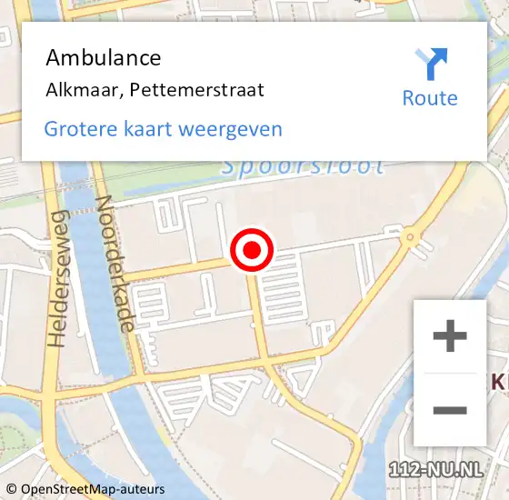 Locatie op kaart van de 112 melding: Ambulance Alkmaar, Pettemerstraat op 6 december 2024 08:06