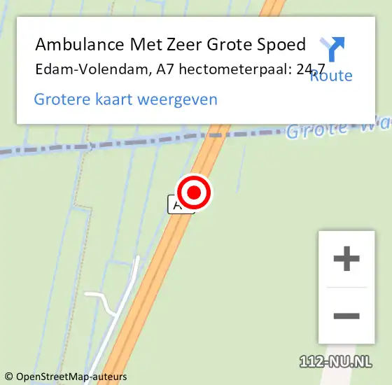 Locatie op kaart van de 112 melding: Ambulance Met Zeer Grote Spoed Naar Edam-Volendam, A7 hectometerpaal: 24,7 op 6 december 2024 08:24