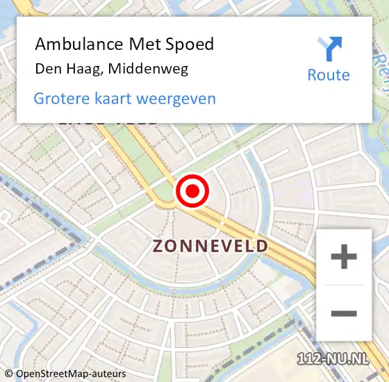 Locatie op kaart van de 112 melding: Ambulance Met Spoed Naar Den Haag, Middenweg op 6 december 2024 08:38