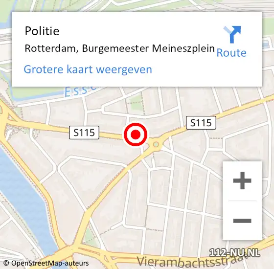 Locatie op kaart van de 112 melding: Politie Rotterdam, Burgemeester Meineszplein op 6 december 2024 08:48