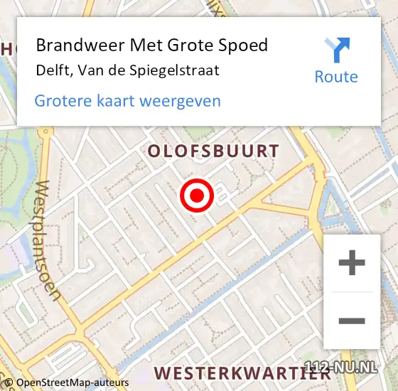 Locatie op kaart van de 112 melding: Brandweer Met Grote Spoed Naar Delft, Van de Spiegelstraat op 6 december 2024 08:55