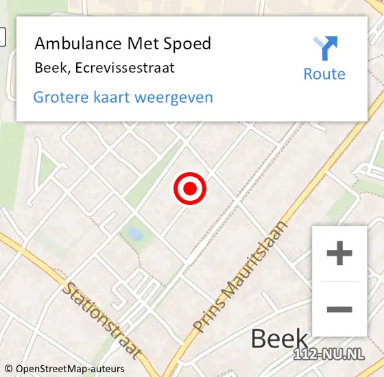 Locatie op kaart van de 112 melding: Ambulance Met Spoed Naar Beek, Ecrevissestraat op 29 oktober 2014 12:44