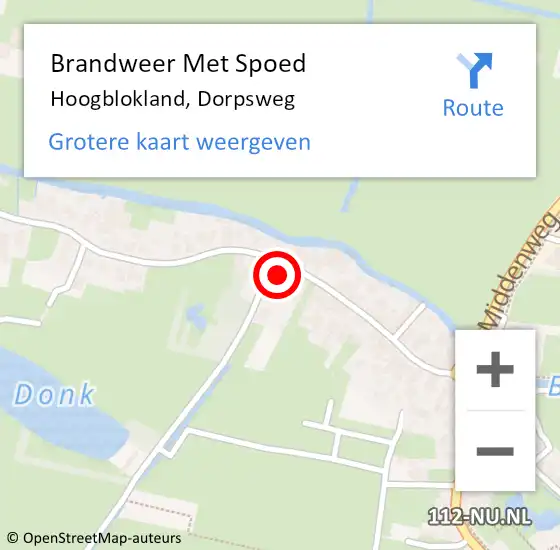 Locatie op kaart van de 112 melding: Brandweer Met Spoed Naar Hoogblokland, Dorpsweg op 6 december 2024 09:20