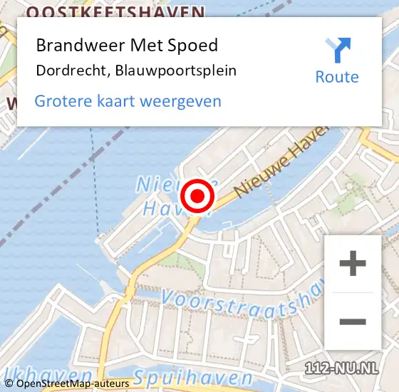 Locatie op kaart van de 112 melding: Brandweer Met Spoed Naar Dordrecht, Blauwpoortsplein op 6 december 2024 09:26