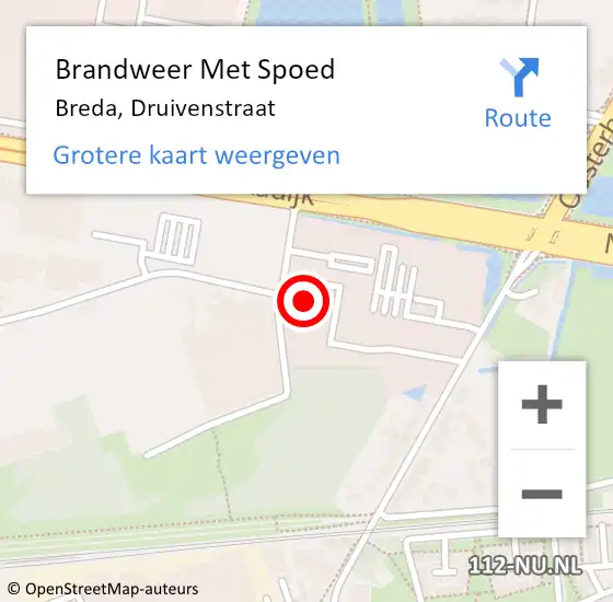 Locatie op kaart van de 112 melding: Brandweer Met Spoed Naar Breda, Druivenstraat op 6 december 2024 09:42