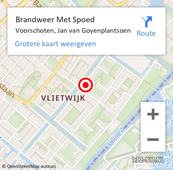 Locatie op kaart van de 112 melding: Brandweer Met Spoed Naar Voorschoten, Jan van Goyenplantsoen op 6 december 2024 09:55