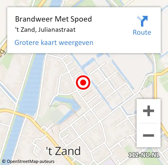 Locatie op kaart van de 112 melding: Brandweer Met Spoed Naar 't Zand, Julianastraat op 6 december 2024 10:19