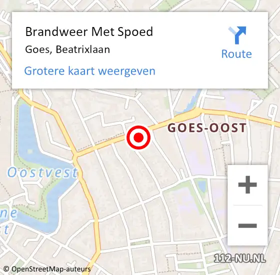 Locatie op kaart van de 112 melding: Brandweer Met Spoed Naar Goes, Beatrixlaan op 6 december 2024 11:26