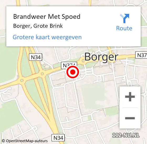 Locatie op kaart van de 112 melding: Brandweer Met Spoed Naar Borger, Grote Brink op 6 december 2024 11:40