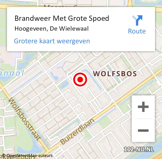 Locatie op kaart van de 112 melding: Brandweer Met Grote Spoed Naar Hoogeveen, De Wielewaal op 29 oktober 2014 12:57