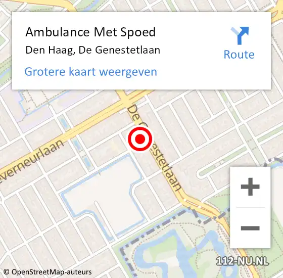 Locatie op kaart van de 112 melding: Ambulance Met Spoed Naar Den Haag, De Genestetlaan op 6 december 2024 12:16