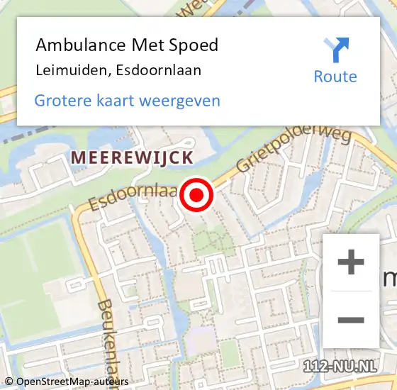 Locatie op kaart van de 112 melding: Ambulance Met Spoed Naar Leimuiden, Esdoornlaan op 6 december 2024 12:48