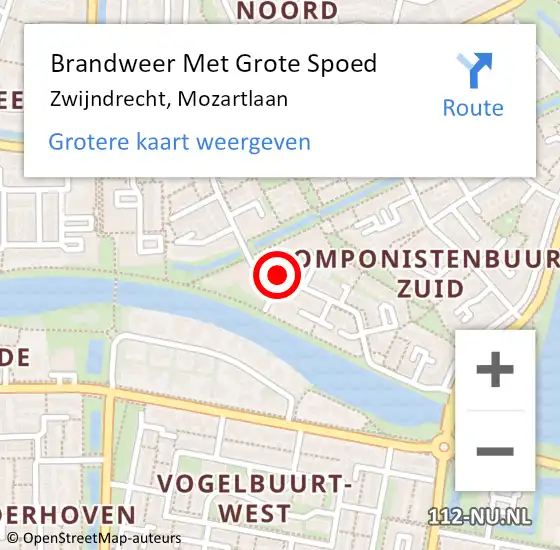 Locatie op kaart van de 112 melding: Brandweer Met Grote Spoed Naar Zwijndrecht, Mozartlaan op 6 december 2024 12:59