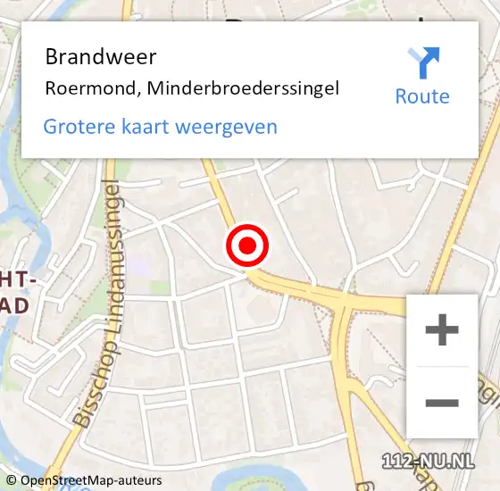 Locatie op kaart van de 112 melding: Brandweer Roermond, Minderbroederssingel op 6 december 2024 13:17