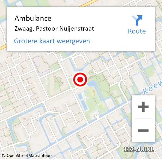 Locatie op kaart van de 112 melding: Ambulance Zwaag, Pastoor Nuijenstraat op 6 december 2024 13:38