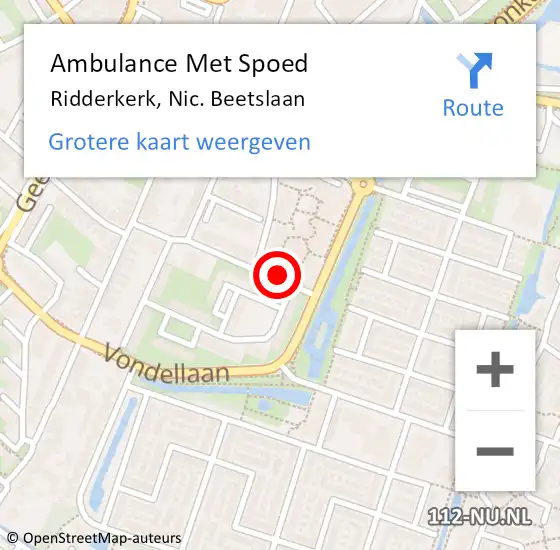 Locatie op kaart van de 112 melding: Ambulance Met Spoed Naar Ridderkerk, Nic. Beetslaan op 6 december 2024 13:46