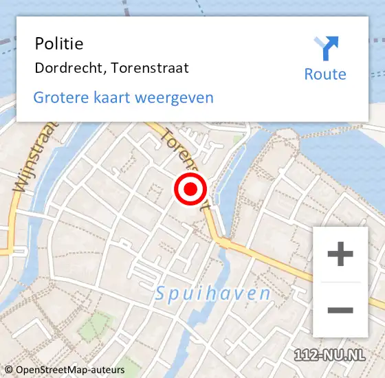 Locatie op kaart van de 112 melding: Politie Dordrecht, Torenstraat op 6 december 2024 13:50