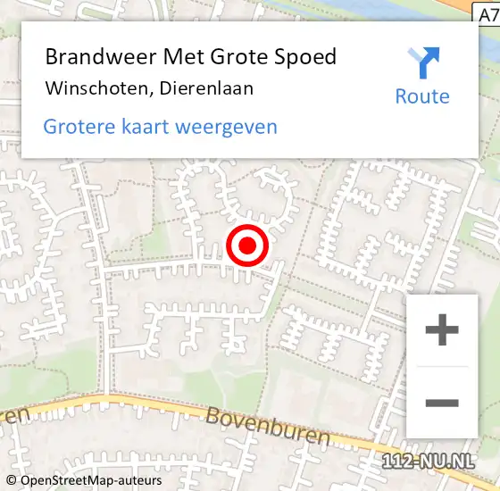 Locatie op kaart van de 112 melding: Brandweer Met Grote Spoed Naar Winschoten, Dierenlaan op 6 december 2024 13:59