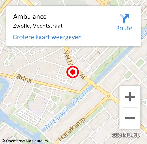 Locatie op kaart van de 112 melding: Ambulance Zwolle, Vechtstraat op 6 december 2024 15:11