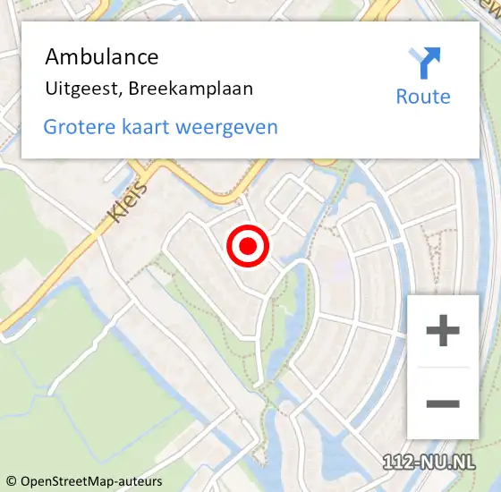 Locatie op kaart van de 112 melding: Ambulance Uitgeest, Breekamplaan op 6 december 2024 15:34