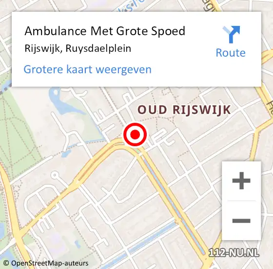 Locatie op kaart van de 112 melding: Ambulance Met Grote Spoed Naar Rijswijk, Ruysdaelplein op 6 december 2024 15:45