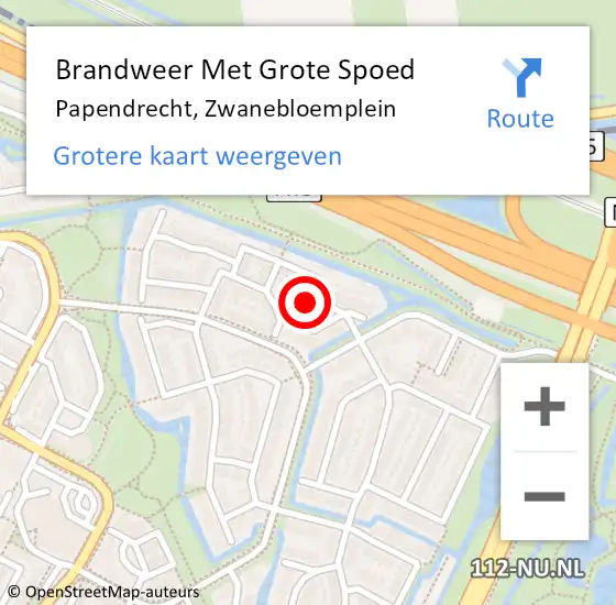 Locatie op kaart van de 112 melding: Brandweer Met Grote Spoed Naar Papendrecht, Zwanebloemplein op 6 december 2024 15:45