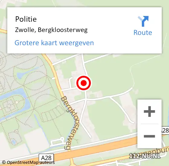 Locatie op kaart van de 112 melding: Politie Zwolle, Bergkloosterweg op 6 december 2024 16:45