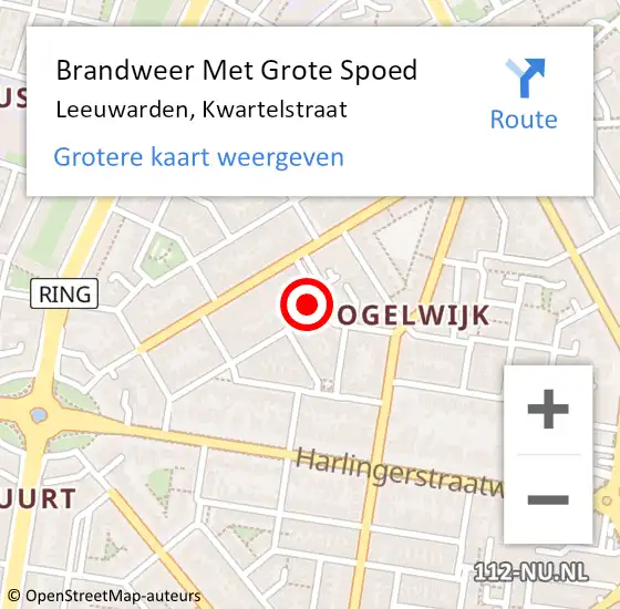 Locatie op kaart van de 112 melding: Brandweer Met Grote Spoed Naar Leeuwarden, Kwartelstraat op 29 oktober 2014 13:28