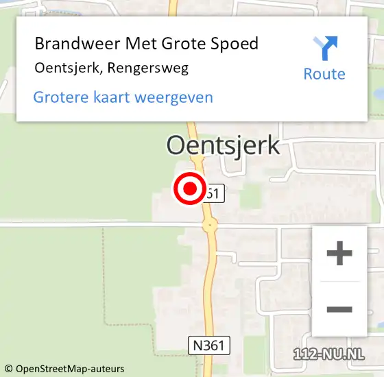 Locatie op kaart van de 112 melding: Brandweer Met Grote Spoed Naar Oentsjerk, Rengersweg op 6 december 2024 17:35