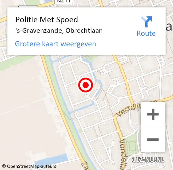 Locatie op kaart van de 112 melding: Politie Met Spoed Naar 's-Gravenzande, Obrechtlaan op 6 december 2024 17:36