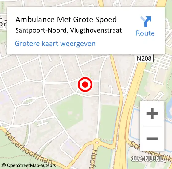 Locatie op kaart van de 112 melding: Ambulance Met Grote Spoed Naar Santpoort-Noord, Vlugthovenstraat op 6 december 2024 17:48