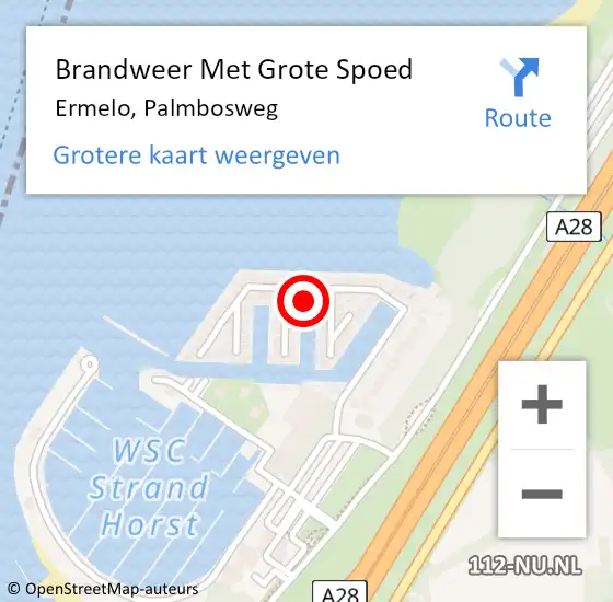 Locatie op kaart van de 112 melding: Brandweer Met Grote Spoed Naar Ermelo, Palmbosweg op 6 december 2024 19:02